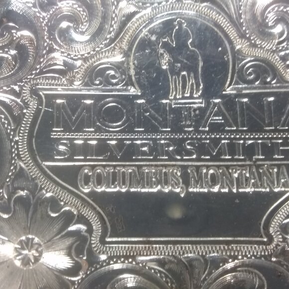 Montana Silversmiths Buckle Horse Head Gold Swirl Corner Stone Fully Engraved - Picture 8 of 10